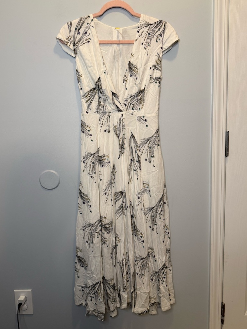 Free People Printed Retro Faux-Wrap Midi Dress Size 0